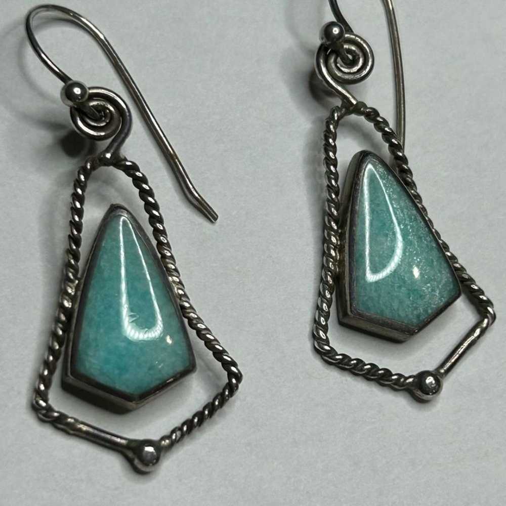 Vintage Sterling Silver Turquoise Dangle Earrings… - image 5