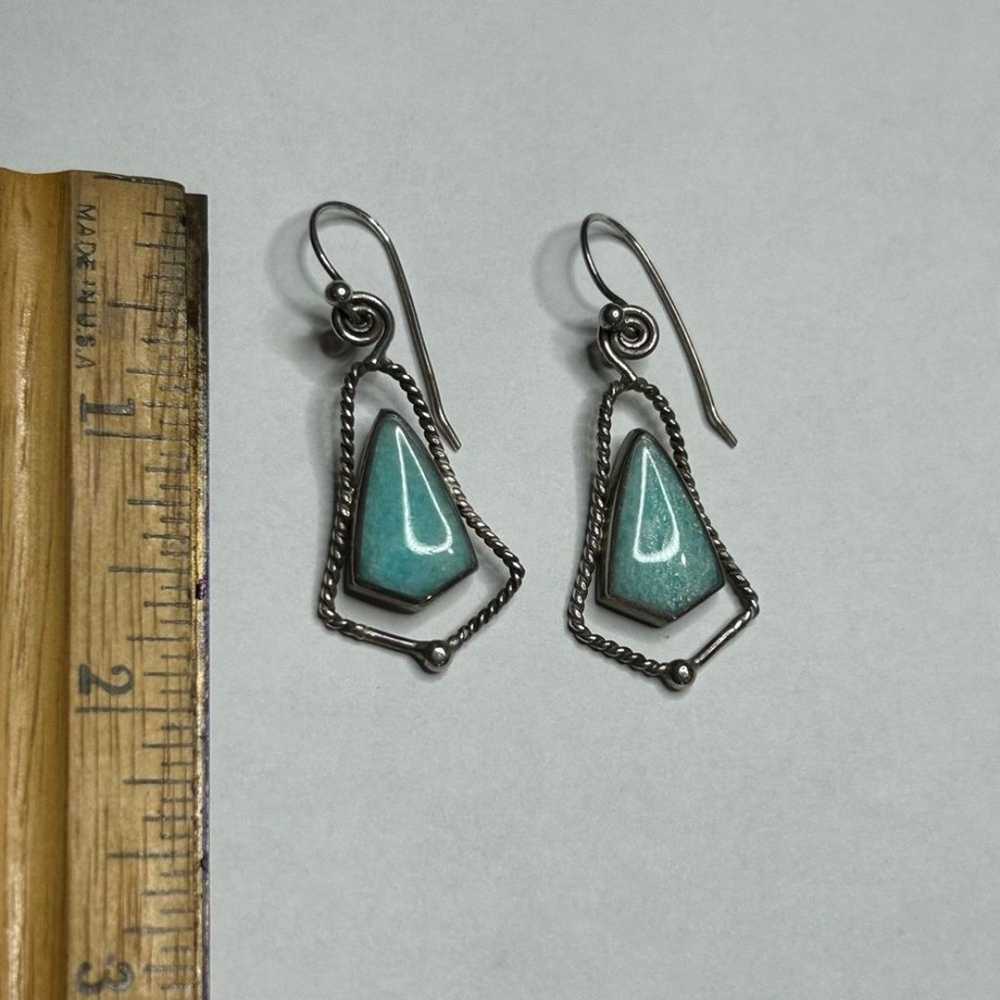 Vintage Sterling Silver Turquoise Dangle Earrings… - image 6