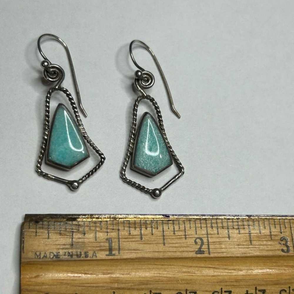 Vintage Sterling Silver Turquoise Dangle Earrings… - image 7