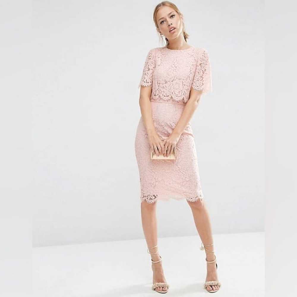 ASOS Lace Crop Top Midi Pencil Dress in Baby Pink… - image 1