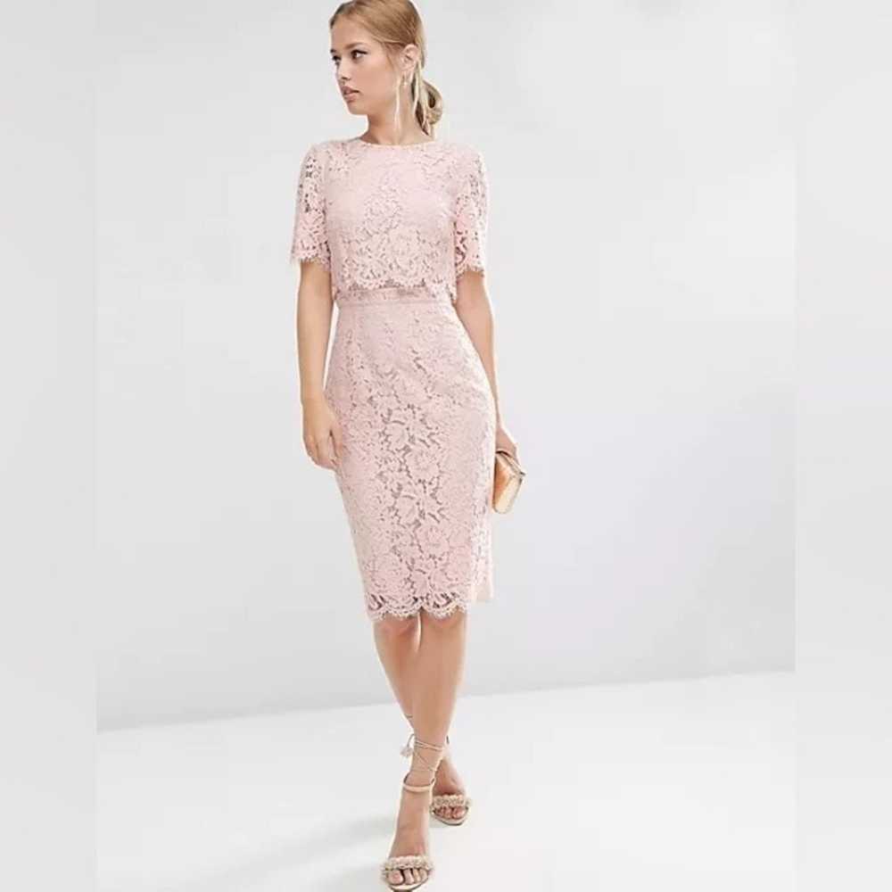 ASOS Lace Crop Top Midi Pencil Dress in Baby Pink… - image 3