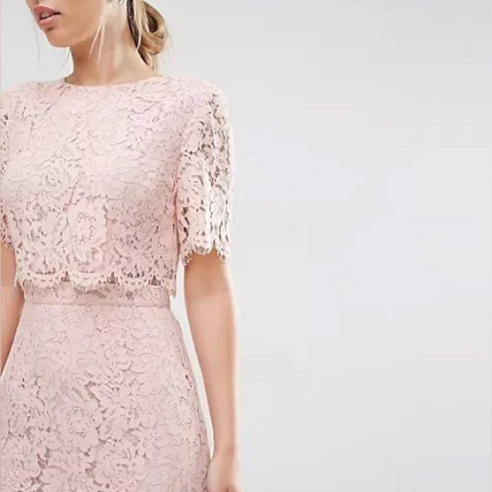 ASOS Lace Crop Top Midi Pencil Dress in Baby Pink… - image 4