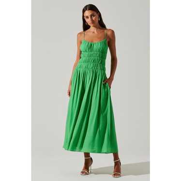 ASTR Kelly Green Andrina Smocked Midi Open Back B… - image 1