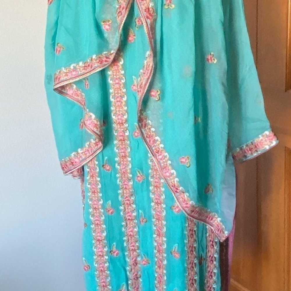 Embroidered Georgette Turquoise Suit - image 1