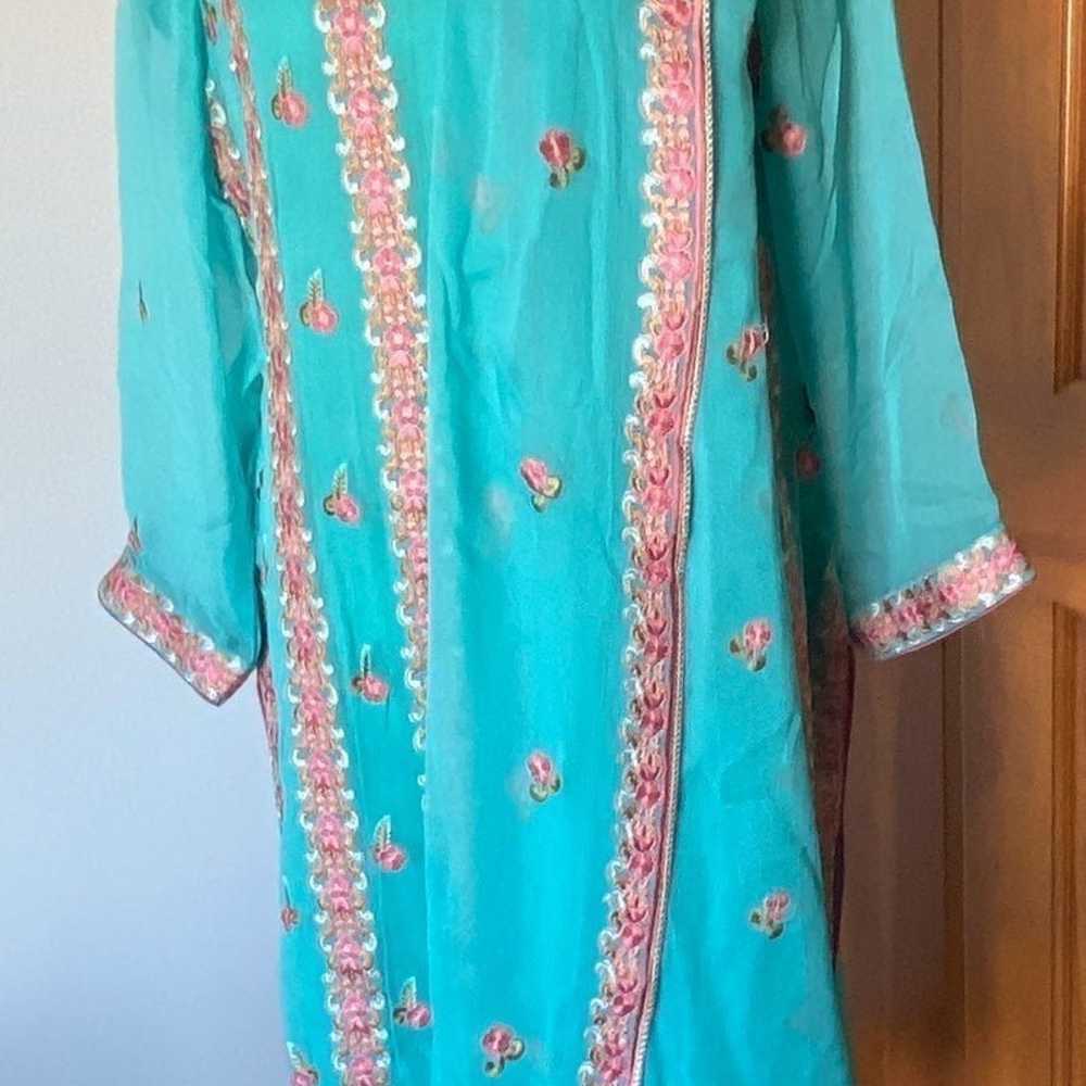 Embroidered Georgette Turquoise Suit - image 2