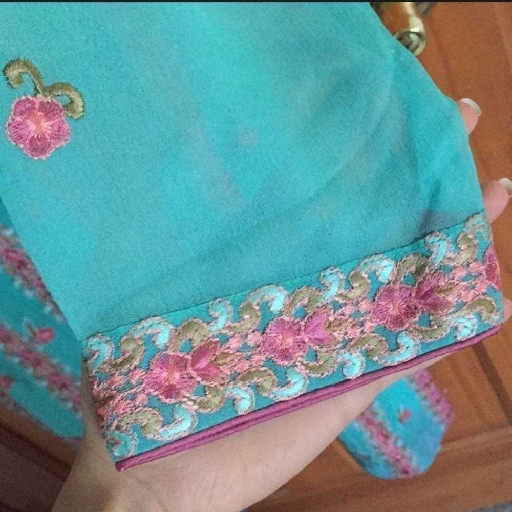 Embroidered Georgette Turquoise Suit - image 4