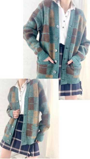 60s mohair checked out cardigan