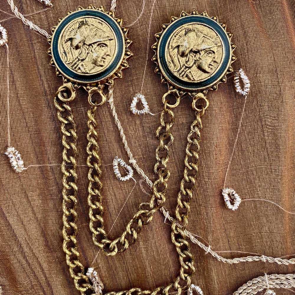 Vintage Gold Medallion Chain Chatelaine Gold Pins - image 1