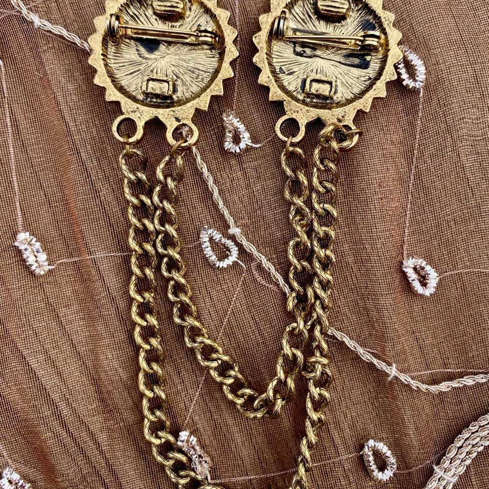 Vintage Gold Medallion Chain Chatelaine Gold Pins - image 2