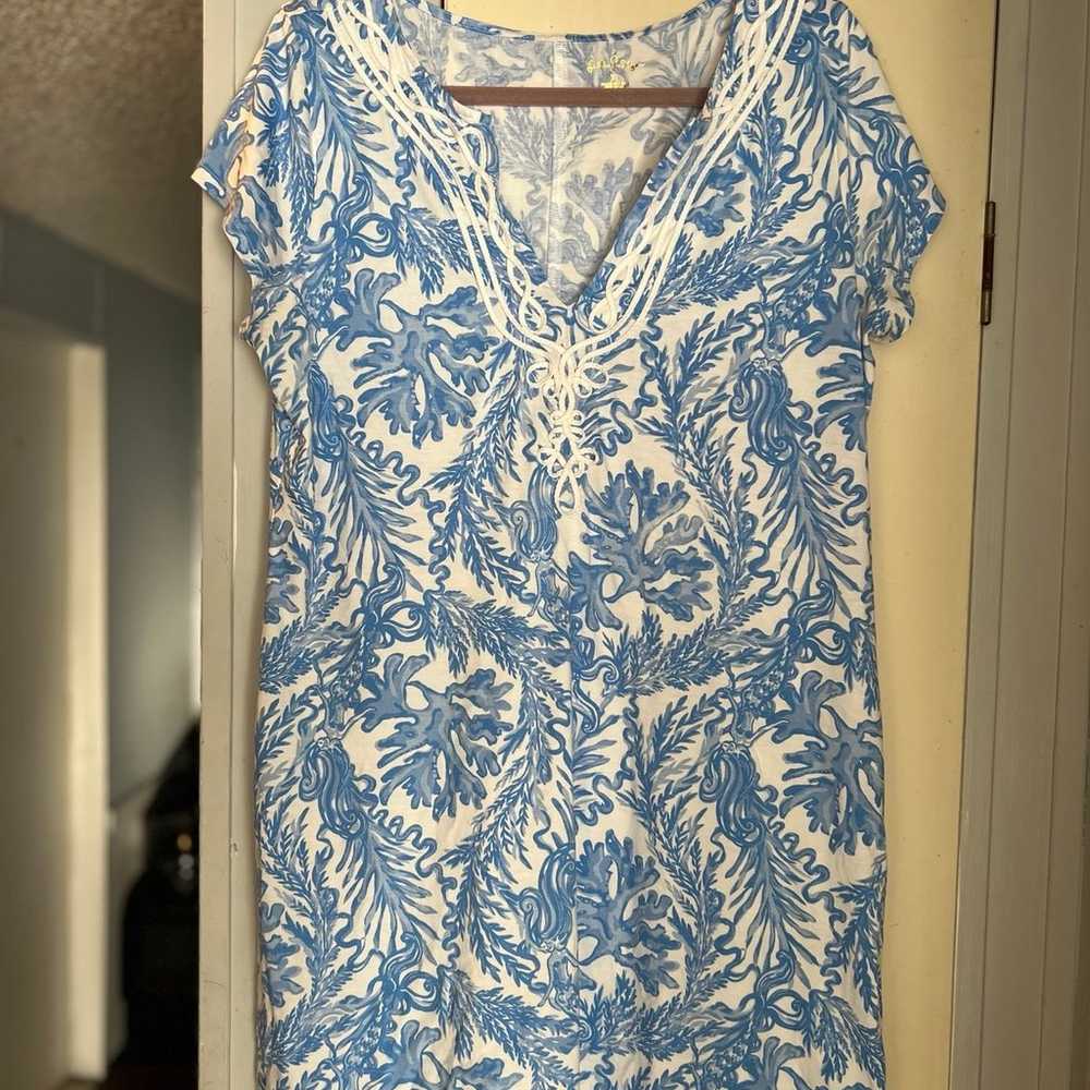 Lilly Pulitzer blue dress 100% Pima Cotton XL - image 1