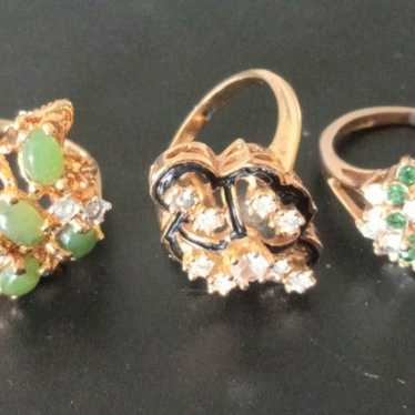 Vtg Estate Marked HGE 18k Gold Ring Lot of 3 Jade… - image 1