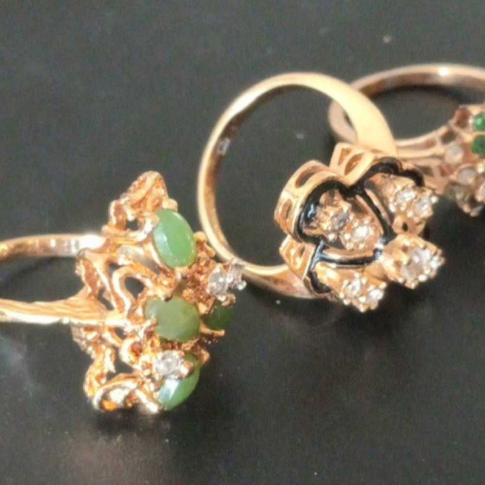 Vtg Estate Marked HGE 18k Gold Ring Lot of 3 Jade… - image 2