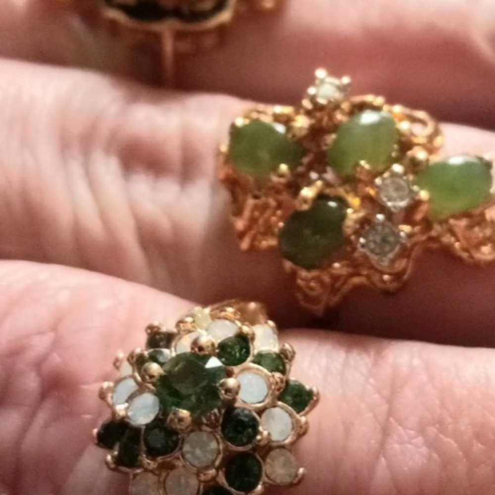 Vtg Estate Marked HGE 18k Gold Ring Lot of 3 Jade… - image 6