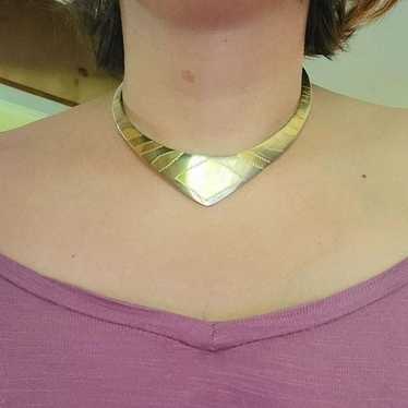 Vintage Brass Gold & Silver Clavicle Collar Choke… - image 1