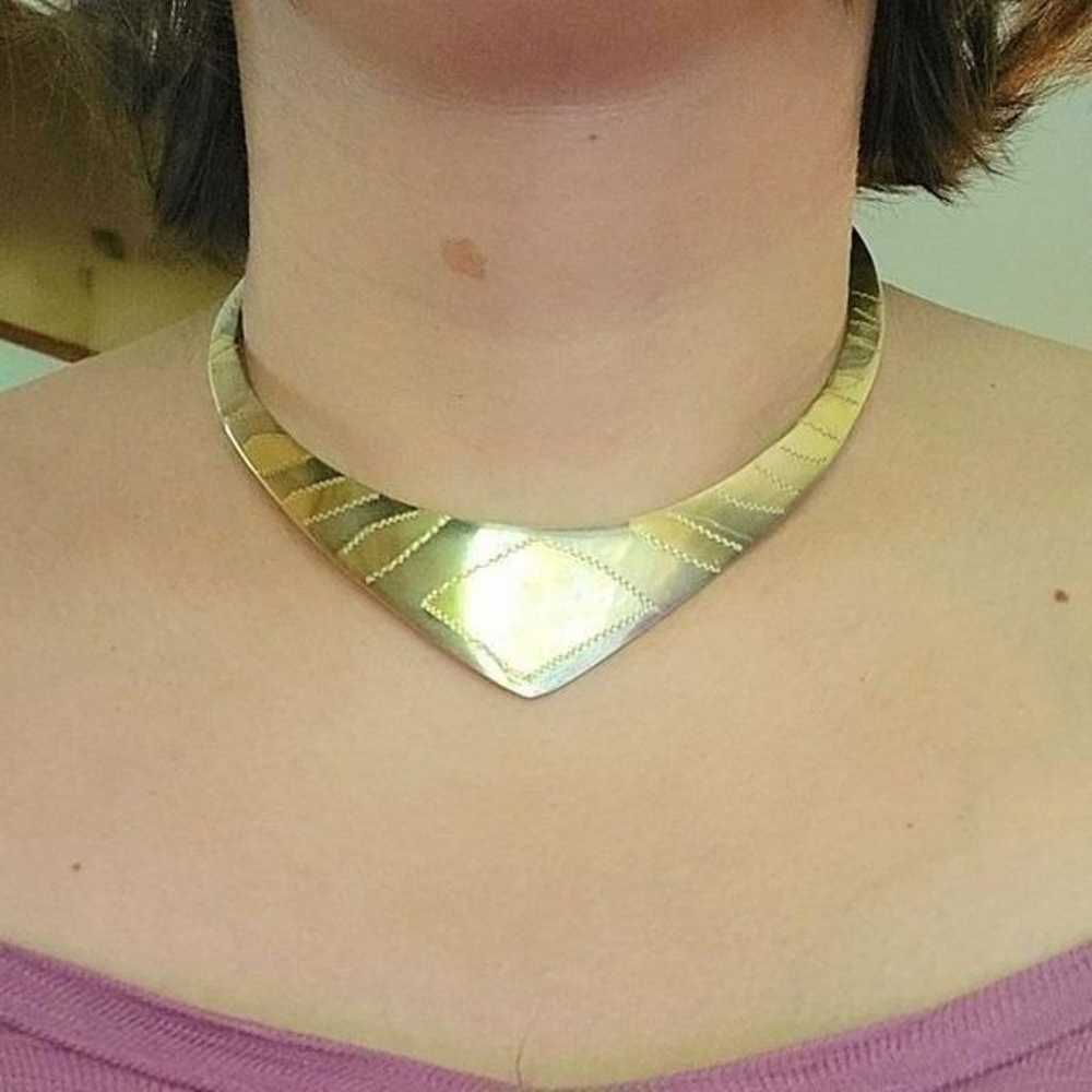 Vintage Brass Gold & Silver Clavicle Collar Choke… - image 2