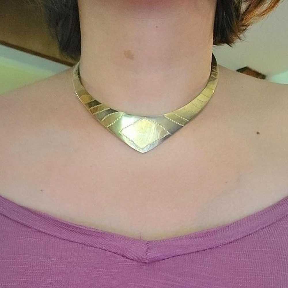 Vintage Brass Gold & Silver Clavicle Collar Choke… - image 3