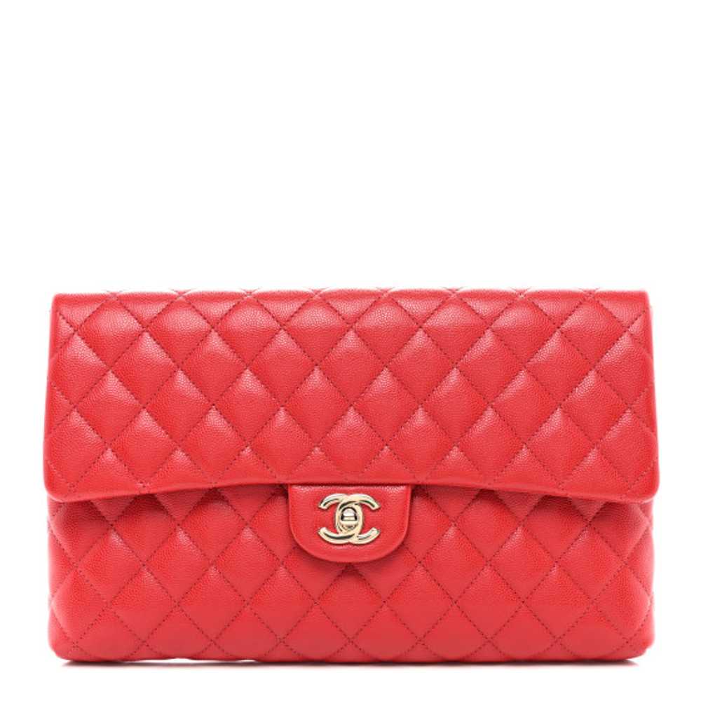 CHANEL Caviar Quilted Flap Clutch Red - image 1