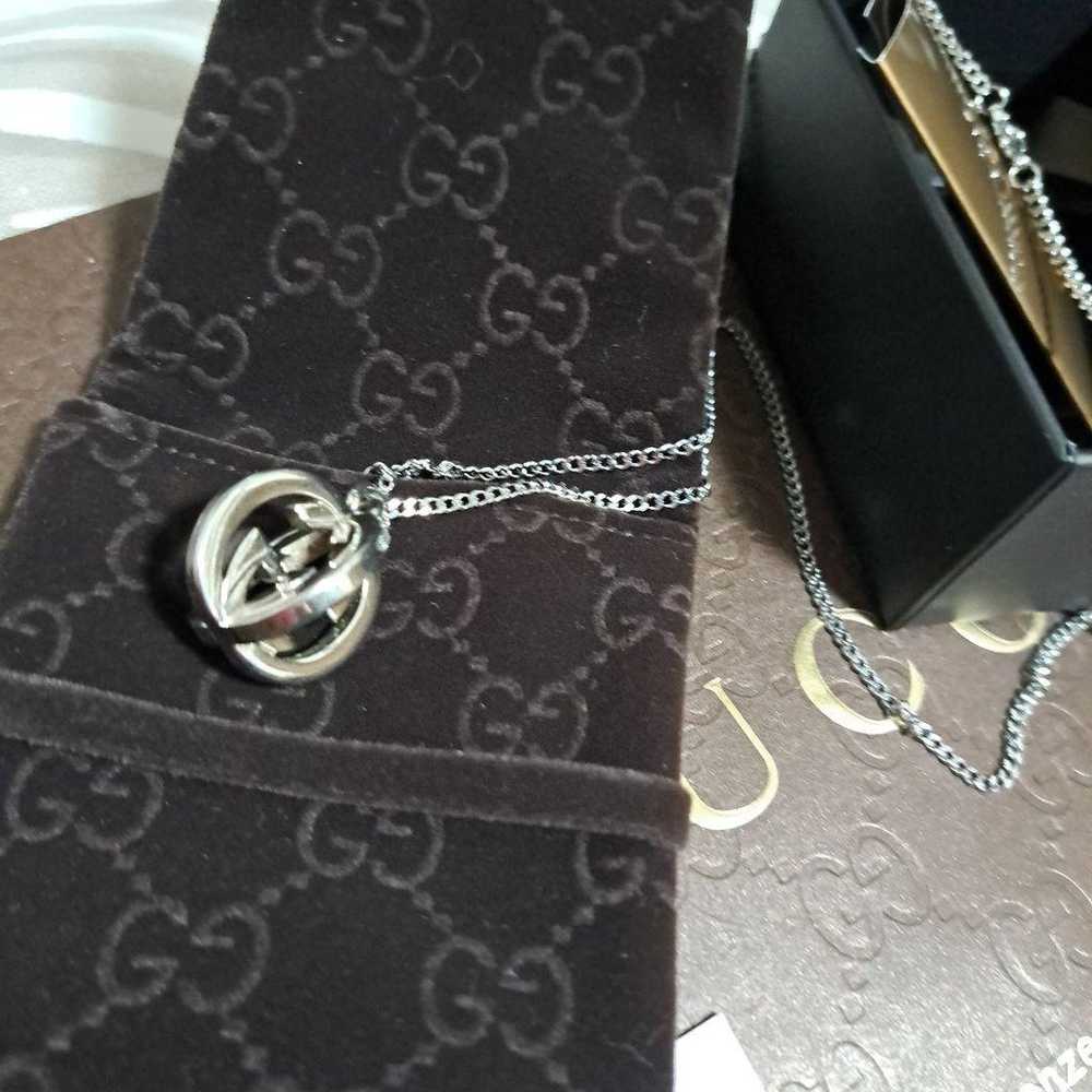 Authentic GUCCI Double GG Logo Pendant Necklace, … - image 11