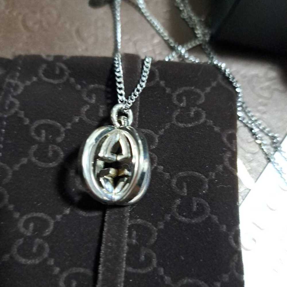 Authentic GUCCI Double GG Logo Pendant Necklace, … - image 2