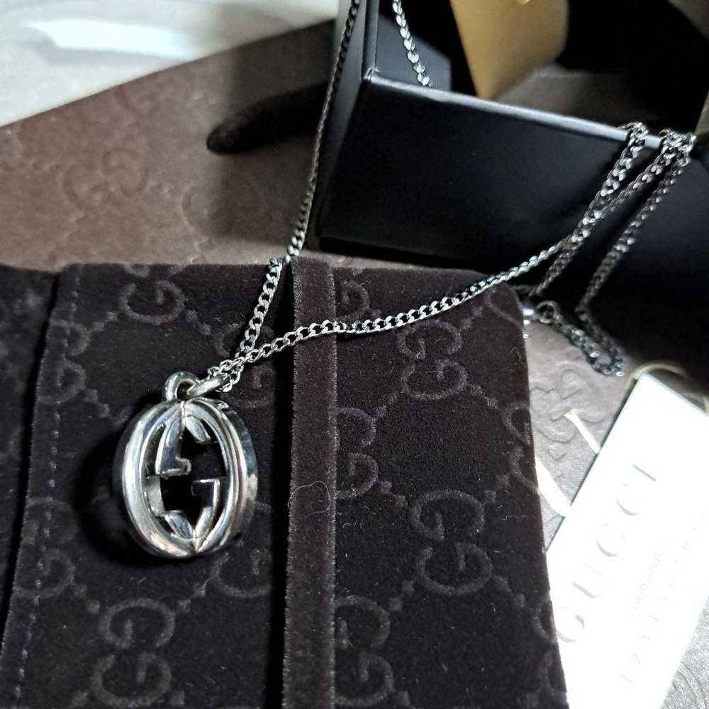 Authentic GUCCI Double GG Logo Pendant Necklace, … - image 3