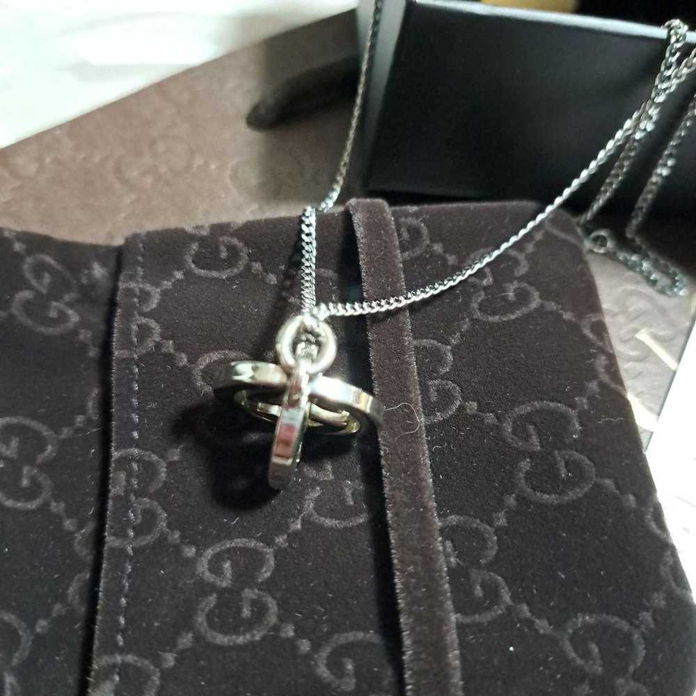 Authentic GUCCI Double GG Logo Pendant Necklace, … - image 4