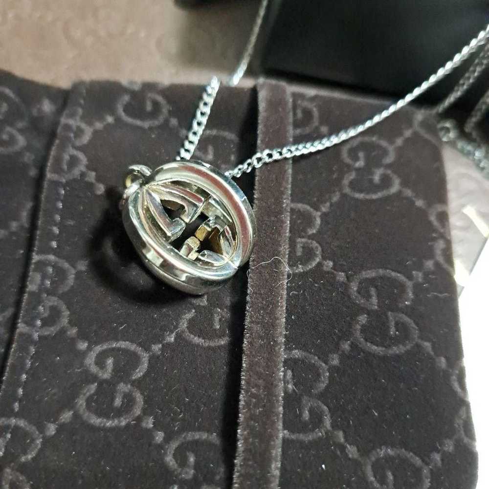 Authentic GUCCI Double GG Logo Pendant Necklace, … - image 5