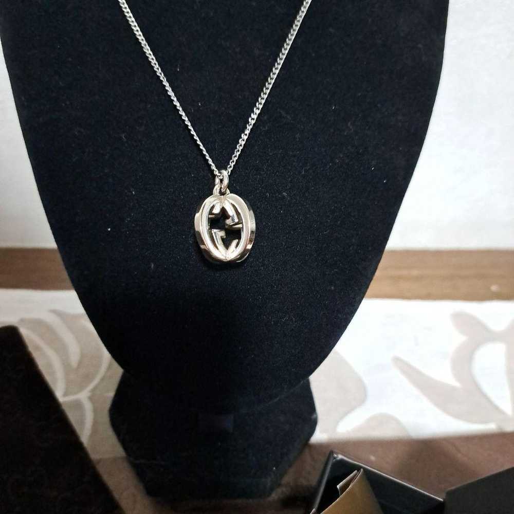 Authentic GUCCI Double GG Logo Pendant Necklace, … - image 9