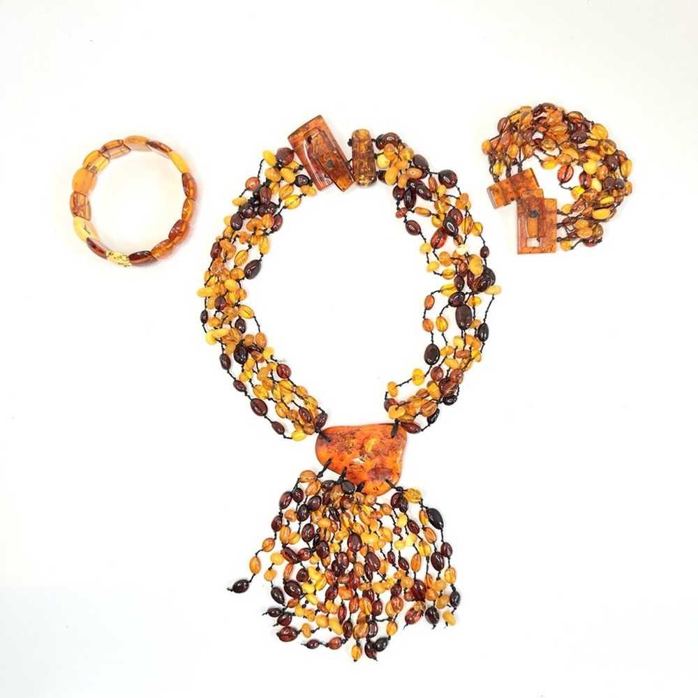 Vintage 90’s Amber Beaded Multi Strand Necklace W… - image 4