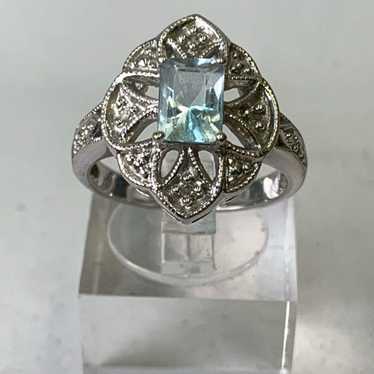 10K White Gold Vintage Style Aquamarine Ring