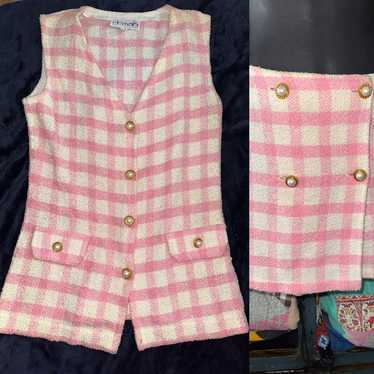 VINTAGE ITALIAN DESIGNER PINK CHECK VEST & MINISK… - image 1