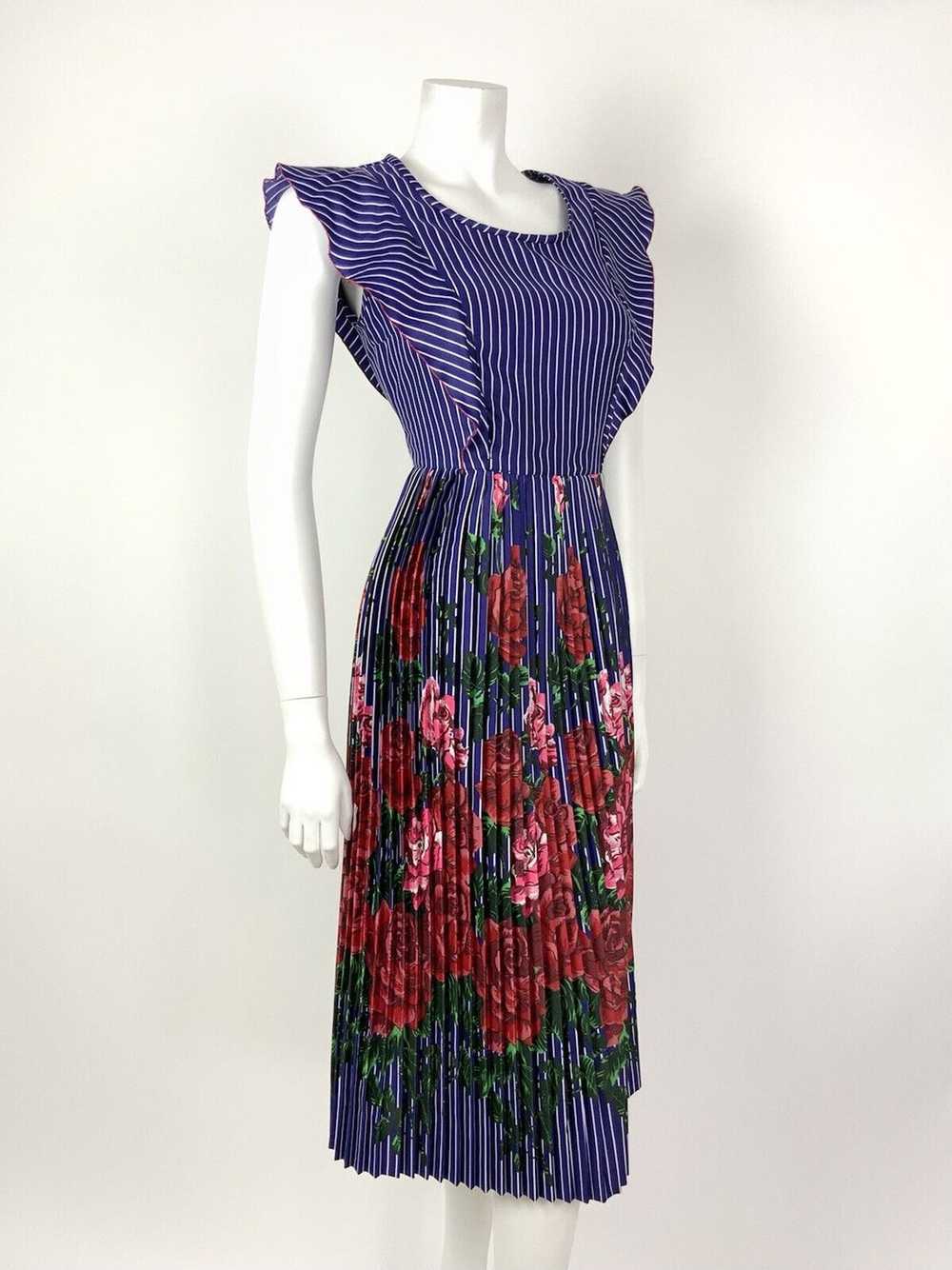 VTG 60s 70s BLUE WHITE RED PINK PIN STRIPE FLORAL… - image 6