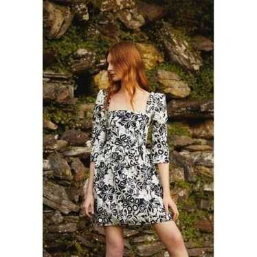 Cara Cara Hart Floral Puff Sleeve Minidress Black 