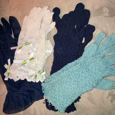 -4 pairs of Vintage Crochet Gloves & sheer  Mid C… - image 1