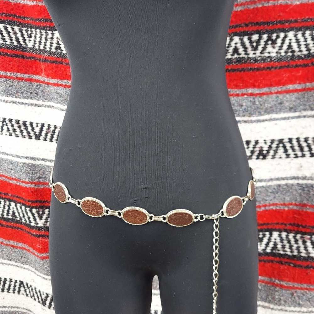 Unique stamped leather insert concho belt western - image 1