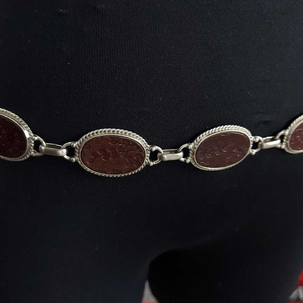 Unique stamped leather insert concho belt western - image 7