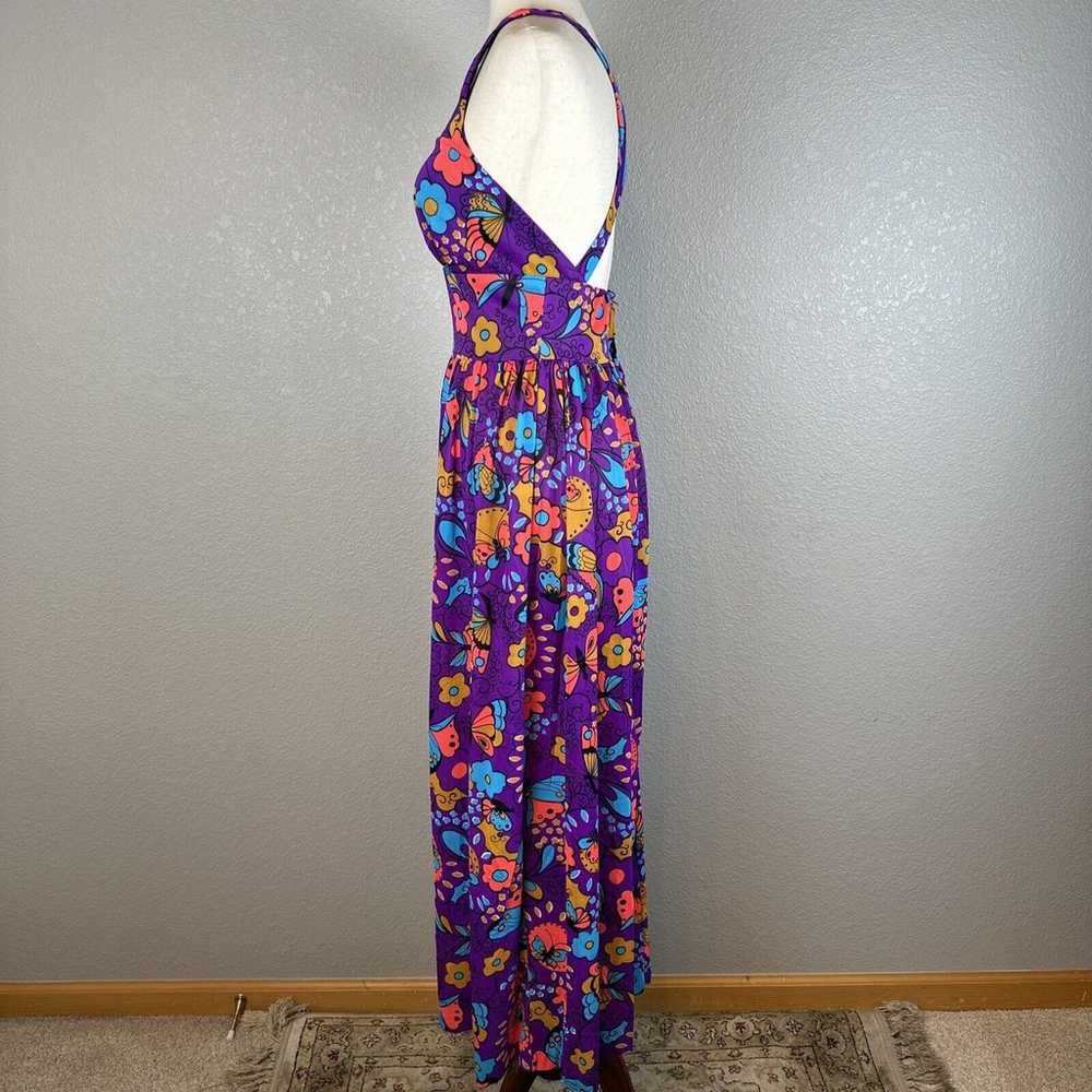 Vintage 60s Kamehameha Maxi Dress Purple Butterfl… - image 4