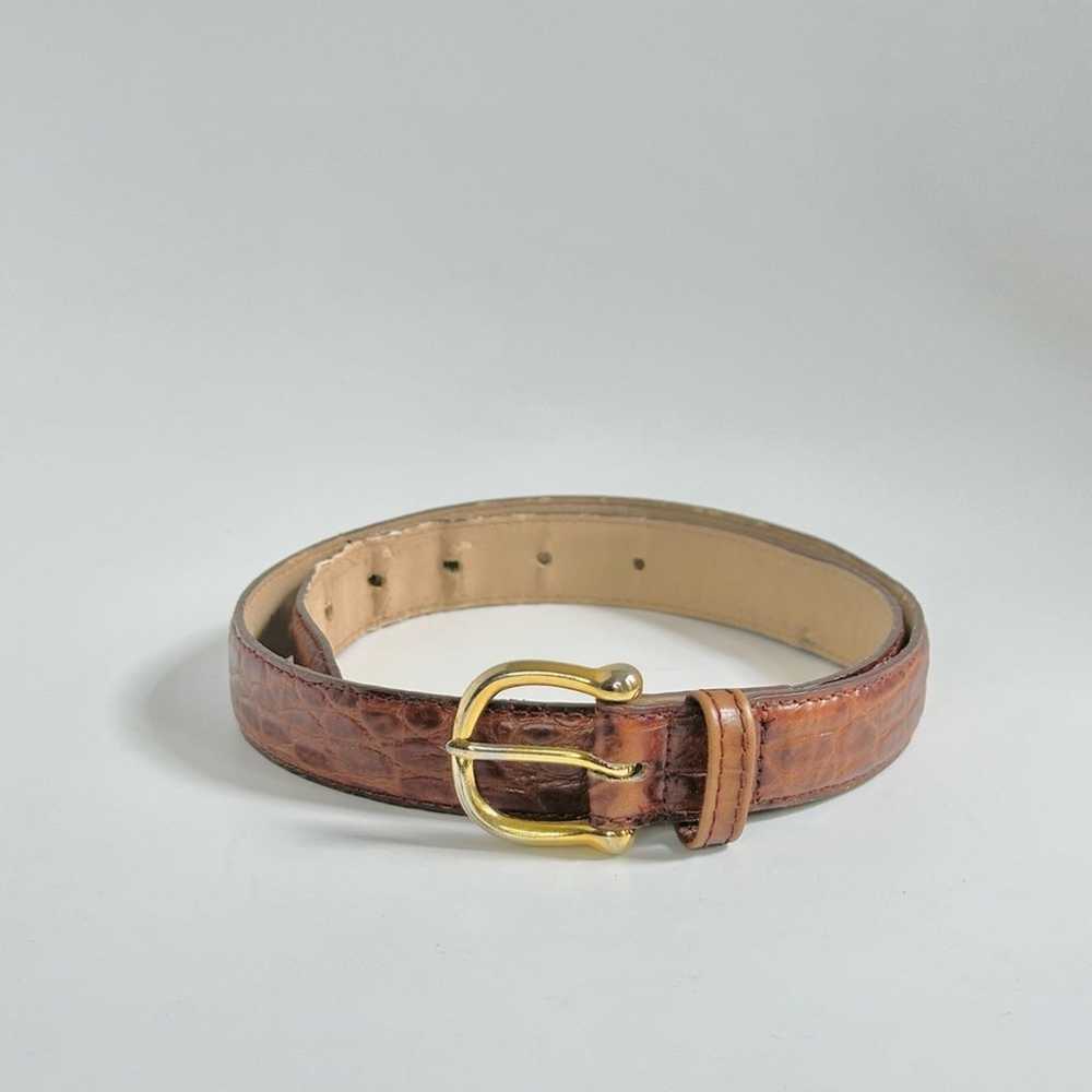 Vintage Lord And Taylor Brown Leather Croc Belt - image 1