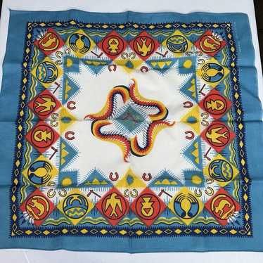 Vintage Native Bandana Southwestern Aztec Teal Squ