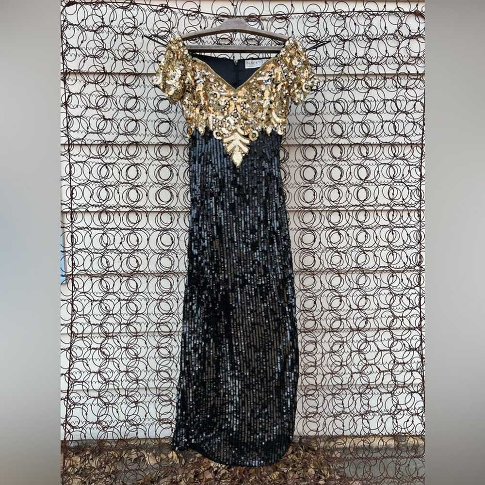 Vintage 80s Oleg Cassini glam black gold bead seq… - image 2