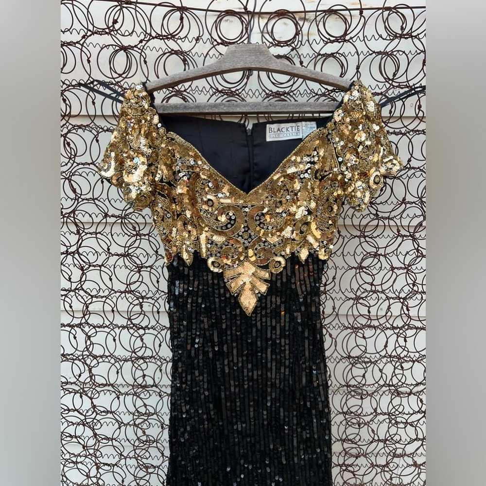 Vintage 80s Oleg Cassini glam black gold bead seq… - image 3