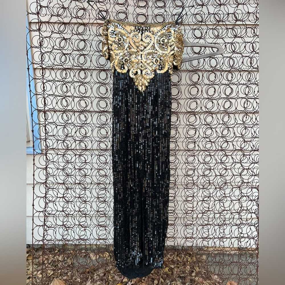 Vintage 80s Oleg Cassini glam black gold bead seq… - image 4