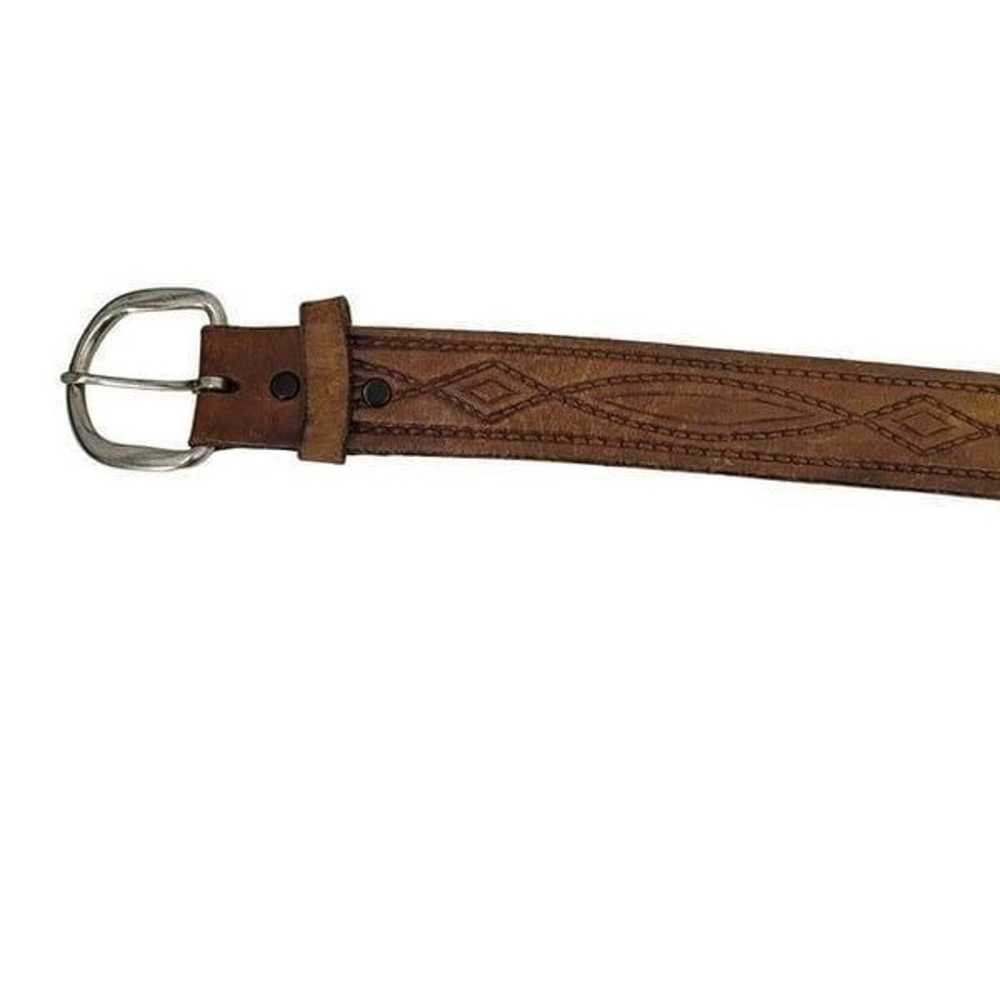 Vintage 70s Western Embossed Leather Belt L/XL Ca… - image 3