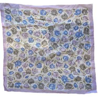 VINTAGE Scarf Purple Grey Blue Flowers Floral Prin