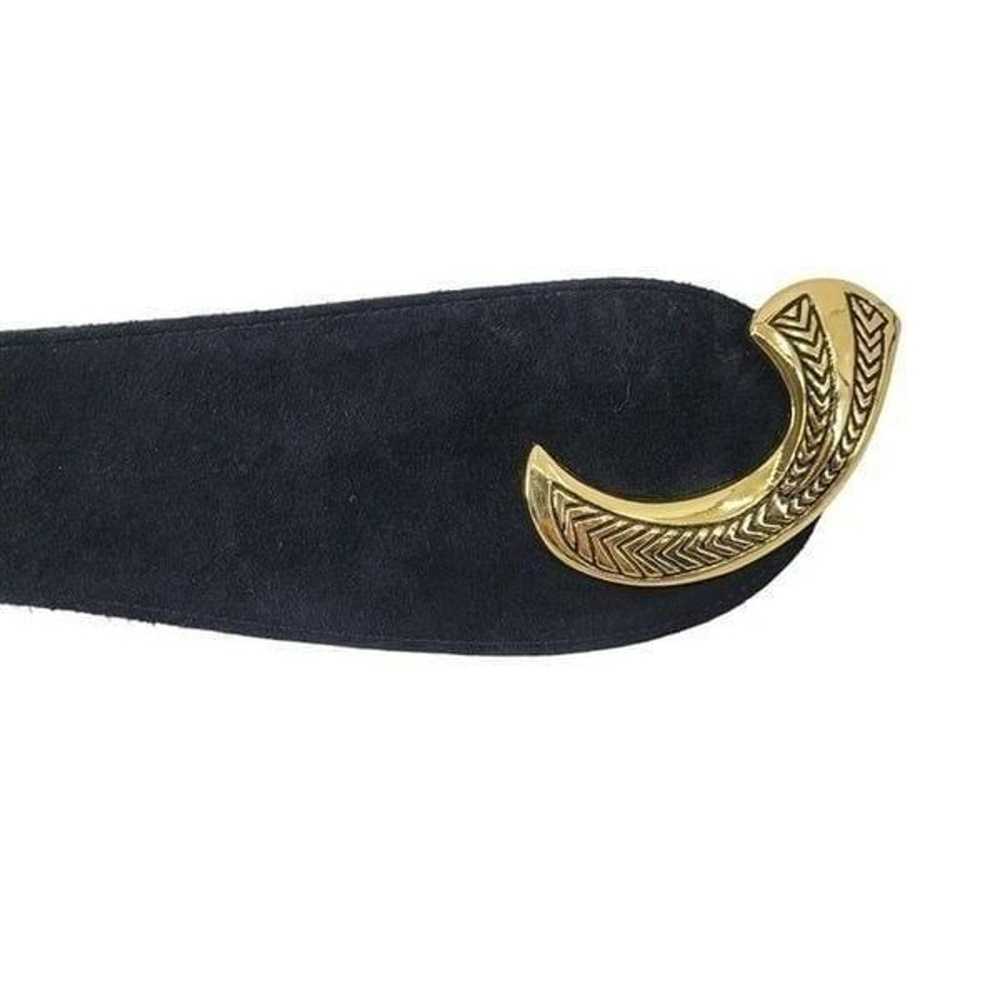 Vintage 80's Wide V Belt Black Suede Ornate Gold … - image 5