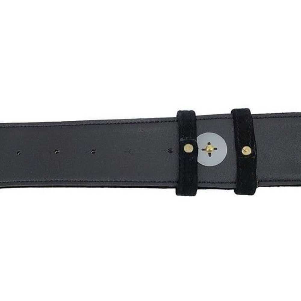 Vintage 80's Wide V Belt Black Suede Ornate Gold … - image 7