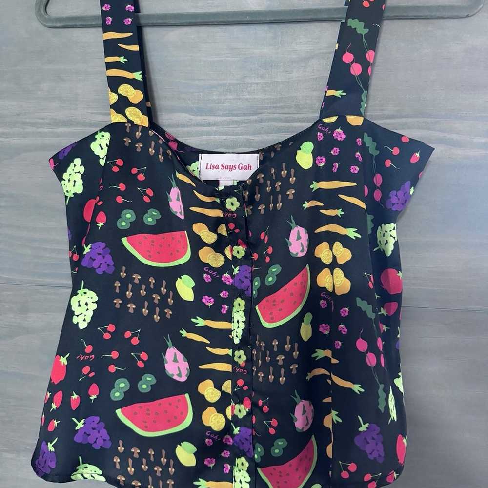 Lisa Says Gah Fruit Summer Black Food Print Shirt… - image 2