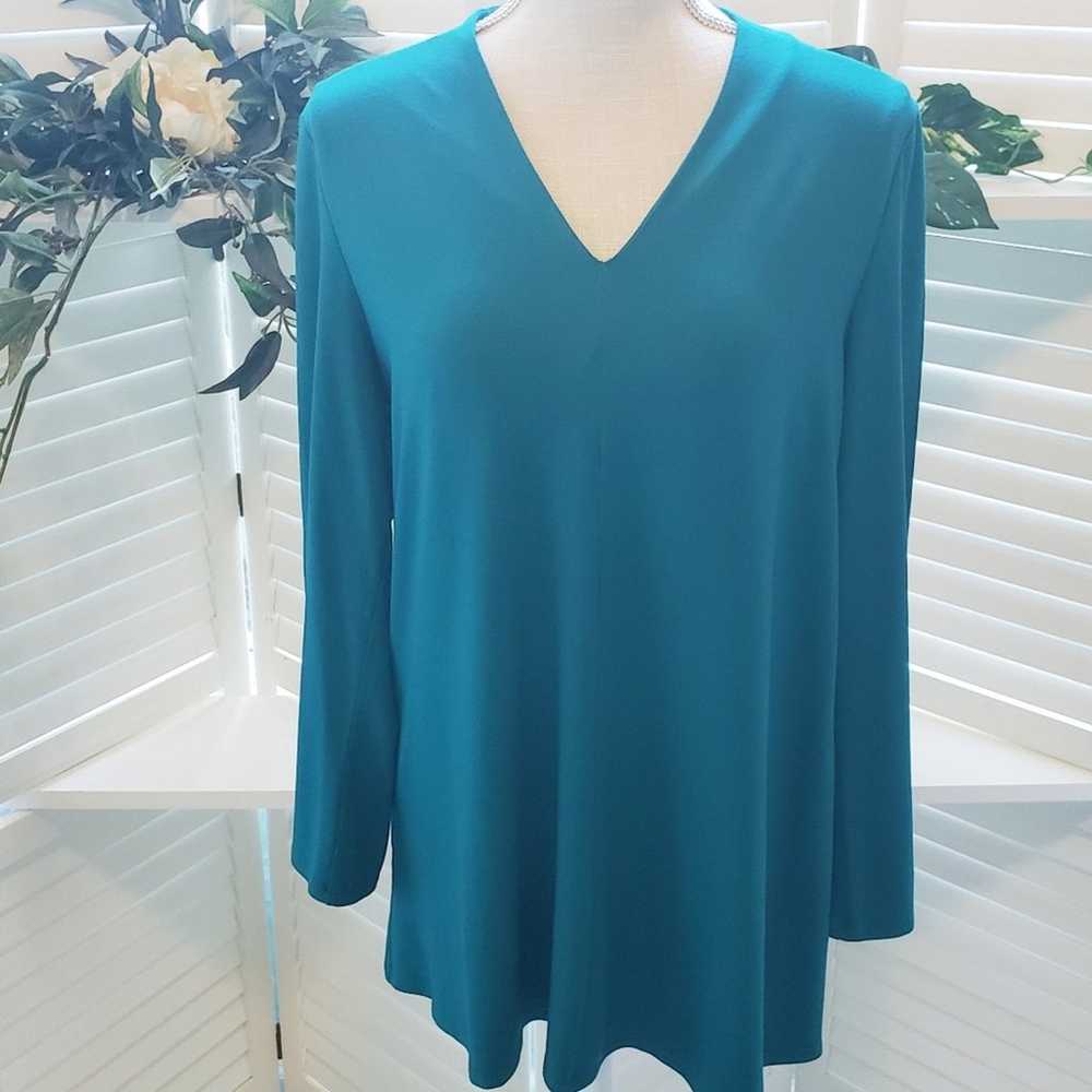 EILEEN FISHER TEAL VNECK TUNIC SMALL - image 1