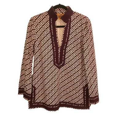 Tory Burch Tunic Purple Maroon & White Geometric … - image 1