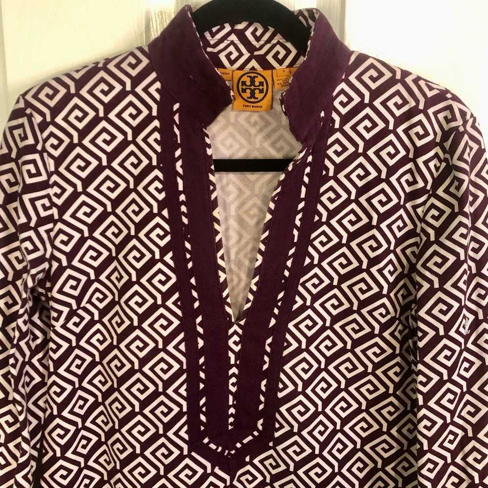 Tory Burch Tunic Purple Maroon & White Geometric … - image 2