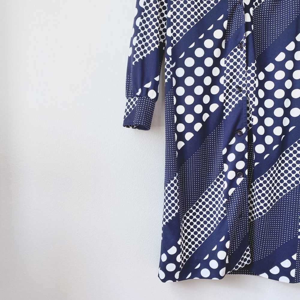 VTG 60s Mod Navy Dot Shirt Dress Sz M - image 5